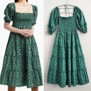 Hill House Nesli Nap Dress in Emerald Trellis - Size XS